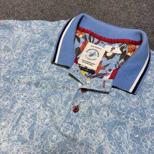 A Fish Named Fred Polo Shirt Men's L Floral AOP Print Hibiscus Resort Summer